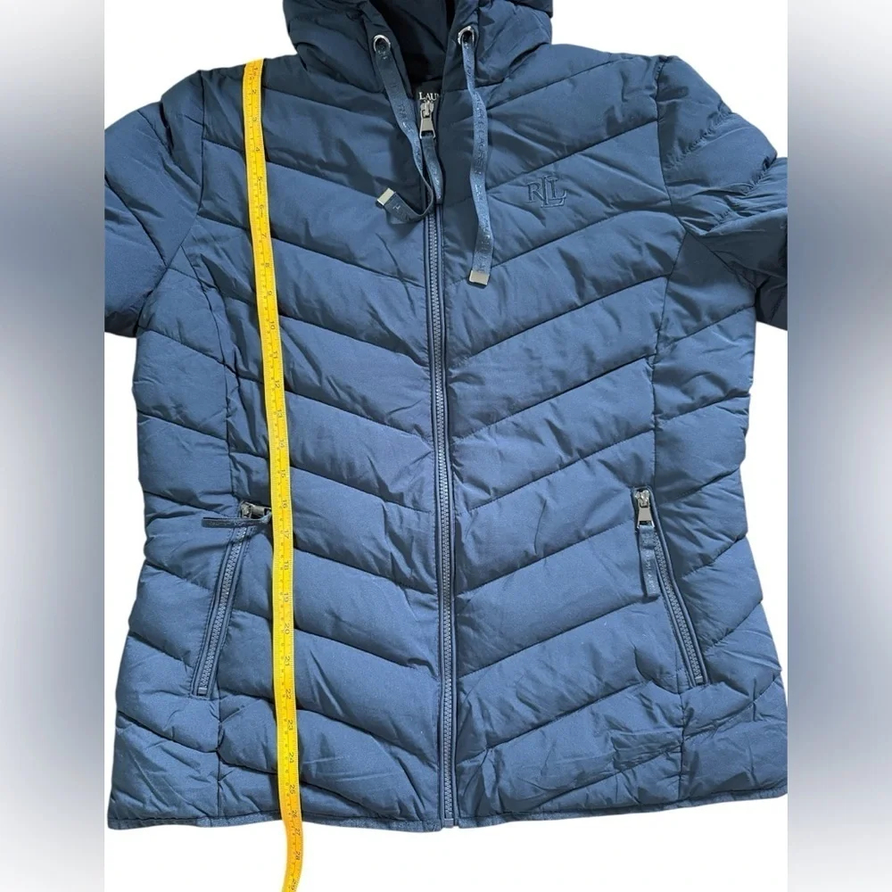 LAUREN RALPH LAUREN Women's Blue Navy Quilted Hooded Jacket size L/G